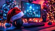 © leszekglasner - Santa hat at the gamer's computer, Christmas promotion on gaming items