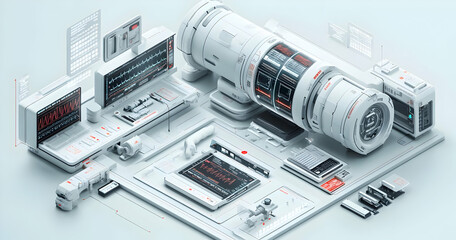 Futuristic Technology Interface with Red Lines.