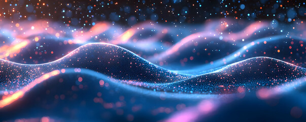 Wall Mural - abstract blue and pink wave with glowing particles.