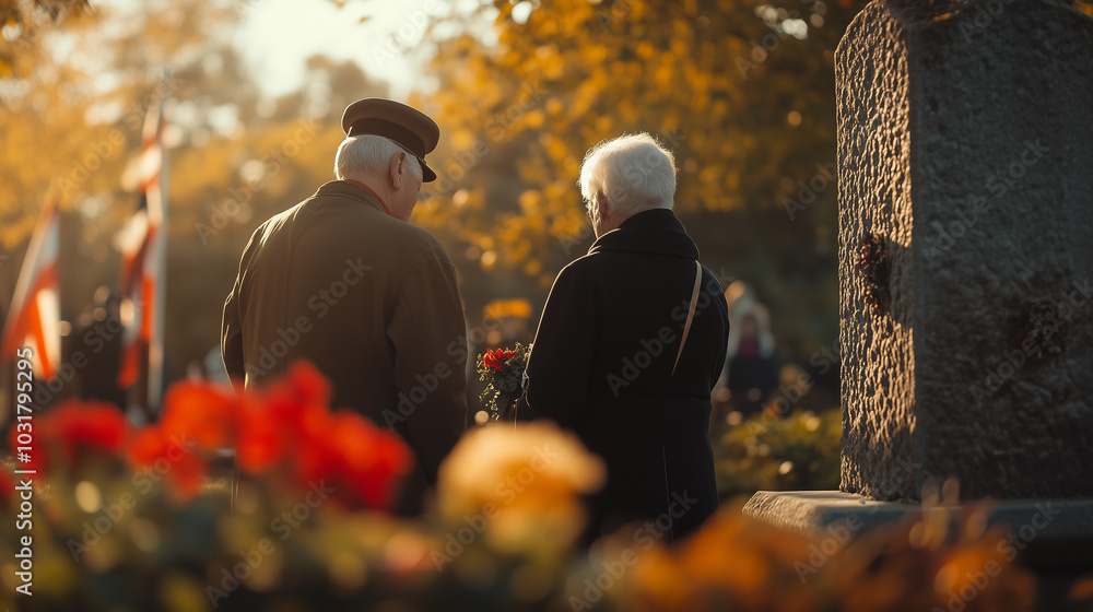 Veterans gathered at a war memorial, laying wreaths and paying respects ...