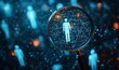 © Raool - Magnifier glass of Human Resource Management focus on manager icon among staff icons, symbolic representation of human development, recruitment, leadership, and customer target group, Generative AI