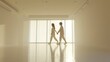 © Ruslan Gilmanshin - A man and a woman hold hands walking in front of a window