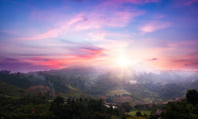 Beautiful sunset at Doi Mae Salong, Chiang Rai, Thailand