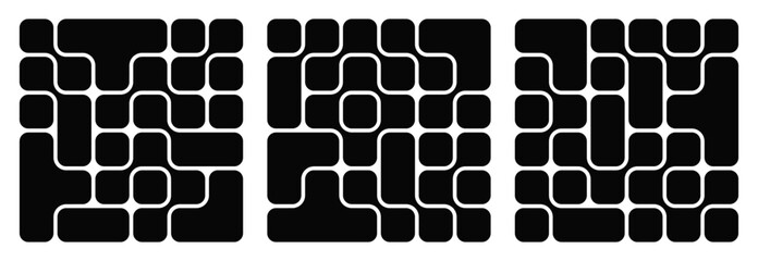 Wall Mural - collection of abstract composition of bold rounded rectangles connected to each other. liquid shapes