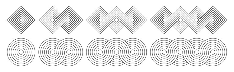 Wall Mural - collection of seamless abstract geometric pattern featuring interlocking circles and squares. can be