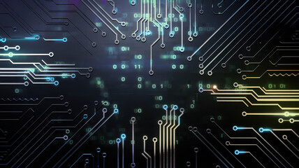 sleek dark background resembling circuit board with glowing elements