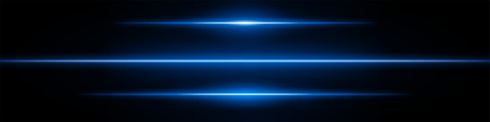 Wall Mural - set blue neon stripes or light flash. thin line with a white highlight. laser beams, horizontal beam