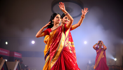 Bollywood dancers in sari