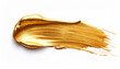© Uuganbayar - Gold paint brush stroke isolated on white background. Golden metallic make-up smear swatch sample