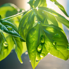 green leaf with drops