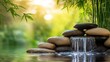 © CLOVER BACKGROUND - Tranquil Waterfall Surrounded by Bamboo and Stones