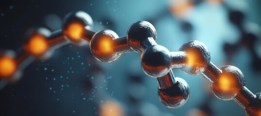 molecular chain, 3d render. abstract nanotech background with molecule, atoms, and connections.