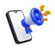 © mamewmy - Megaphone loudhailer with mobile phone warning business marketing concept 3d illustration background