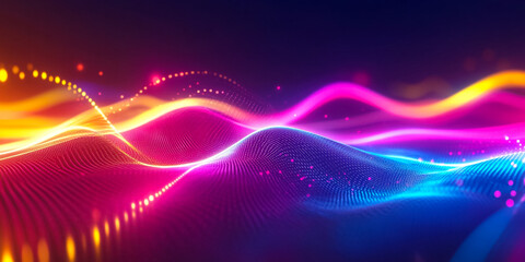 Wall Mural - A vibrant background of flowing neon-colored wave lights, with smooth, dynamic motion creating an energetic and futuristic visual effect, perfect for digital art and modern designs.