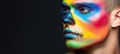 © яна винникова - Colorful skull face paint on a model showcasing artistic expression in a studio setting during the celebration Day of the Dead or Halloween