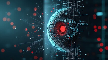 Aufkleber - A digital firewall graphic showcasing a perforated cybersecurity barrier with data flowing through the exposed openings