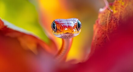 Close-up of snake, snake in the forest, close-up of wild snake, snake looking ahead