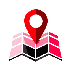 Wall Mural - a red location pin is folded map design in shades of red, pink, and black.