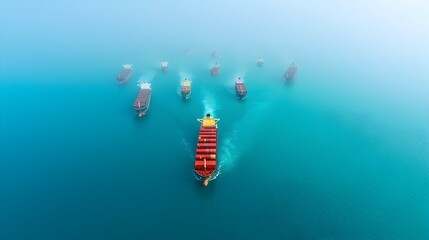 Leinwandbilder - Busy maritime trade route with a diverse fleet of cargo ships tankers container vessels and other merchant ships sailing through the waterway
