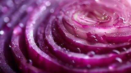 Red Onion Slice with Water Droplets Close-up