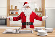 © Ljupco Smokovski - Santa claus standing in a kitchen behind sink with a pile of plates