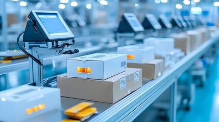 Aufkleber - Detailed Close up View of RFID Tags and Readers Used for Automated Inventory Tracking Monitoring and Management Solutions in Retail Warehousing and Supply Chain Applications