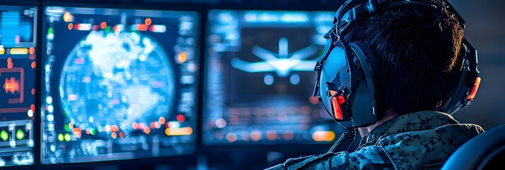 Fototapete - Detailed Close up View of the Sophisticated Control Station for an Advanced Combat Drone Showcasing the Intricate Interface Displays and Equipment Utilized in its