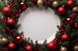 © neiros - Top view of pine tree wreath with Christmas decorations and blank space in the middle
