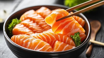 People eating Salmon Sashimi set in Japanese restaurant,Hirame sashimi,dripping soy sauce or shoyu,salmon sashimi,fresh tuna sashimi dish,Japanese chef making sushi at restaurant.