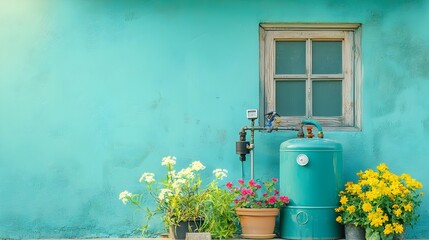 Poster - Household water tank connected to a pressure pump part of an efficient plumbing system for indoor water supply storage and distribution
