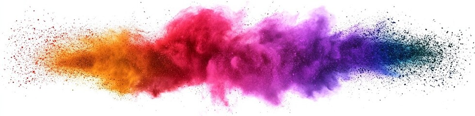 Wall Mural - Colorful powder explosion against a white background, creating a vibrant and dynamic scene, perfect for advertising, artistic projects, or promotional materials with space for text.