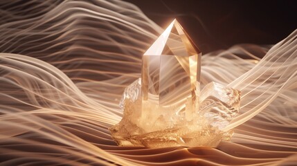 Wall Mural - an isolated crystal shape set against a background of abstract, flowing lines.