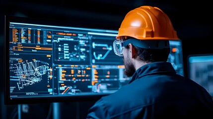 Poster - Sophisticated control room with digital monitors and dashboards overseeing the complex processes of wastewater treatment at a modern industrial facility