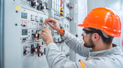 Leinwandbilder - Technicians in protective uniforms adjusting valves and monitoring gauges in the industrial plant control room managing the production workflow and system processes