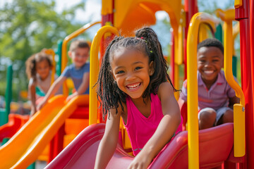 A group of children are playing on a playground