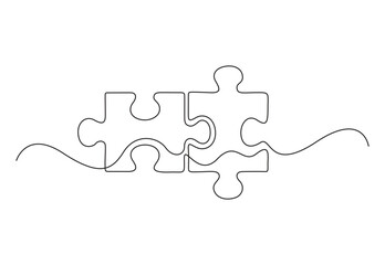 Poster - Continuous one line drawing of puzzles vector illustration. Pro vector