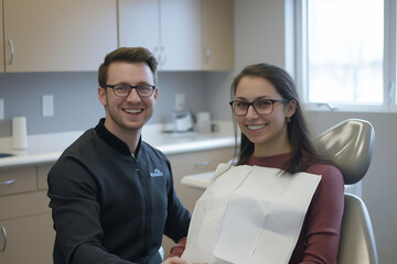 A man and a woman are sitting in a dentist's office