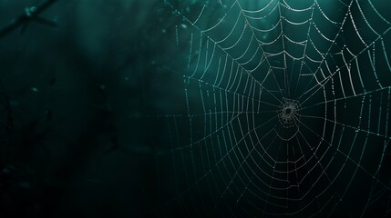 An isolated, intricate spider web against a dark, mystical gradient.