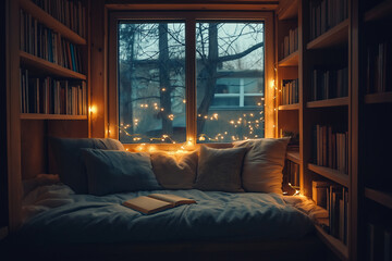 A cozy bedroom with a bed and a window