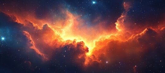 Wall Mural - a beautiful, colorful, and starry sky with a bright orange cloud in the middle. the sky is filled wi