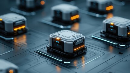 Futuristic technology concept with glowing servers in a digital environment.