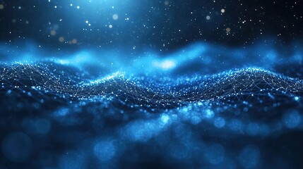 Blue abstract background with a network grid and particles connected 