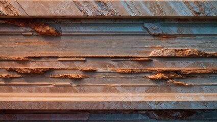 Canvas Print - Close-up of a stone wall with a layered texture.