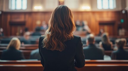 Women in law standing in a courtroom, confidently presenting cases and leading legal teams in pursuit of justice