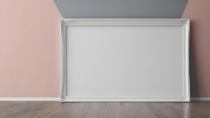  Artifical Intelligence generated image of interior with empty frame.   Blank picture frame hanging on wall, AI generated image