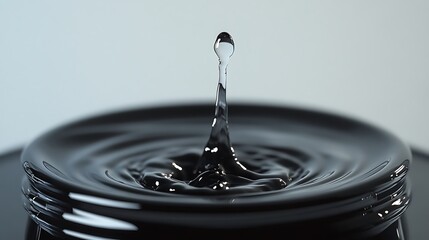 Drop of water suspended above a glass jar just before making contact with the liquid surface