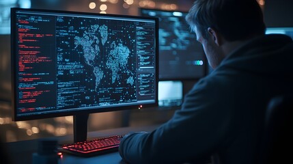 Digital Hacking Concept with Futuristic Technology Interface on Computer Screen