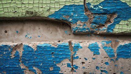 Wall Mural - Close-up of a weathered wall with chipped blue and green paint.