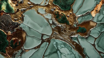 Sticker - Abstract green and gold marble texture.