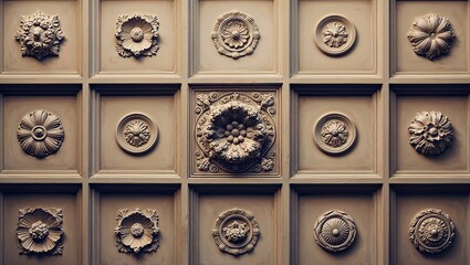 Poster - Closeup of a decorative ceiling with intricate floral patterns.